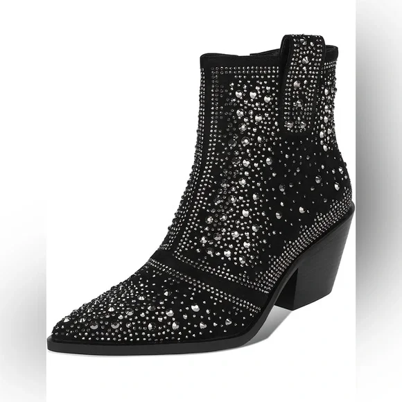 ISNOM Women's Rhinestone Cowgirl Boots Sparkly Ankle Boots Western Boots 10 NEW - Picture 2 of 12